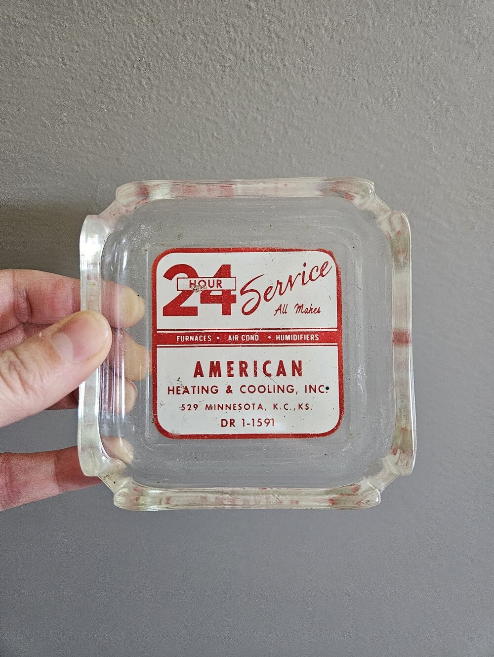 Vtg Ashtray Advertising 24 Hr Service AMERICAN Heating & Cooling Kansas City KS